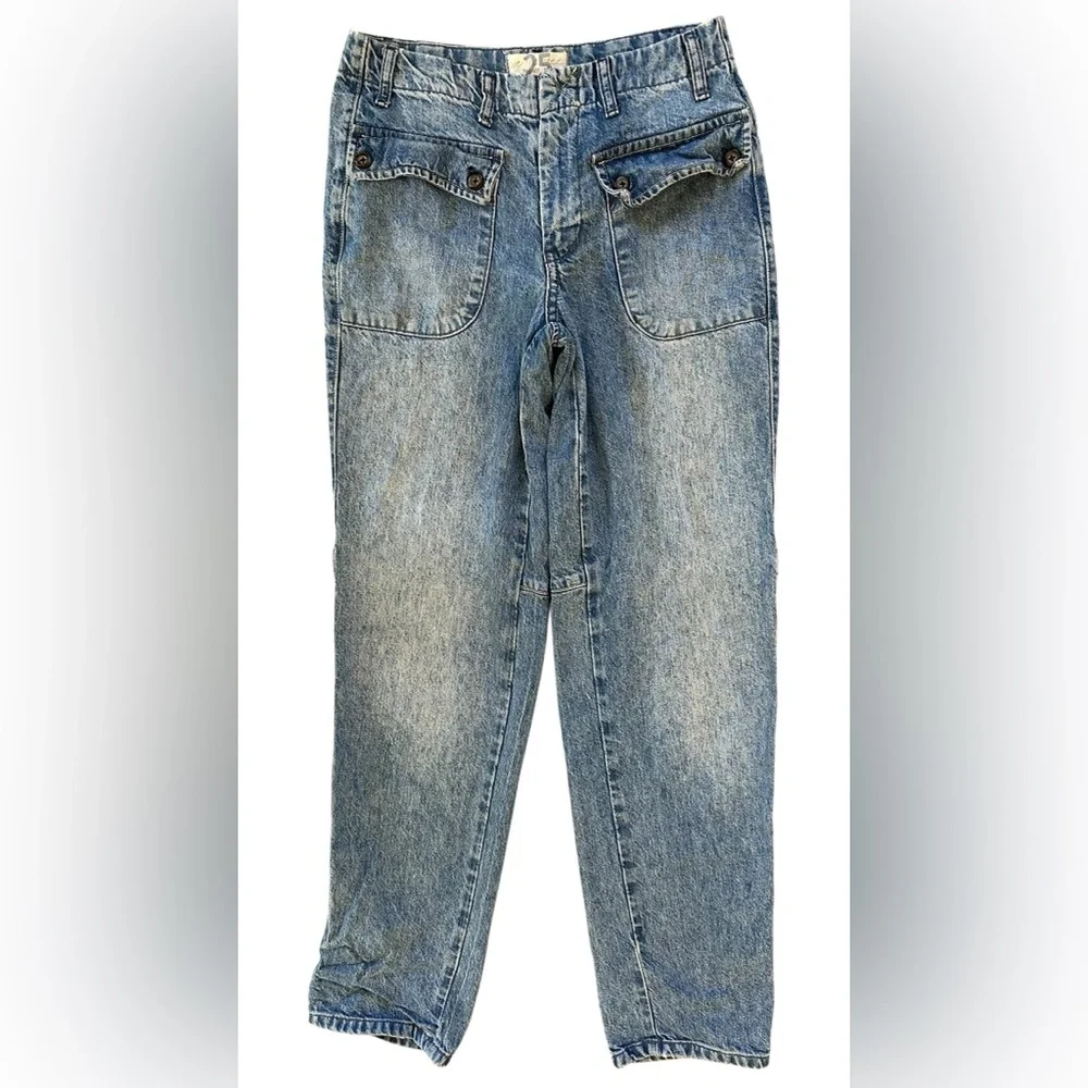 Free People Big Pocket Zipper Fly Rory Relaxed Slim Straight Roll Hem Size 25